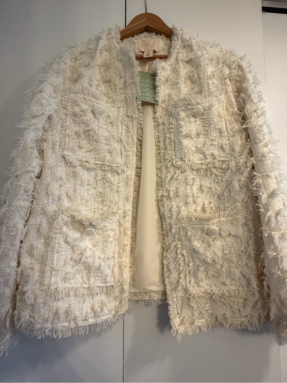 H&M Cream Fringe Tweed Blazer Jacket